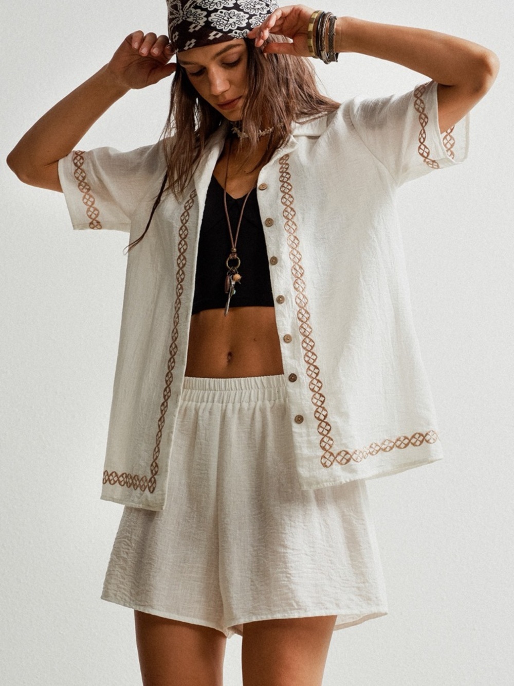 ♥️Hello Gorgeous! Button Up Short Sleeve Shirt and Shorts Set - White